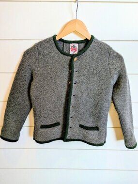 Vintage Original Lanz Girls Trachten Boiled Wool Cardigan Sweater Size 140 US 8